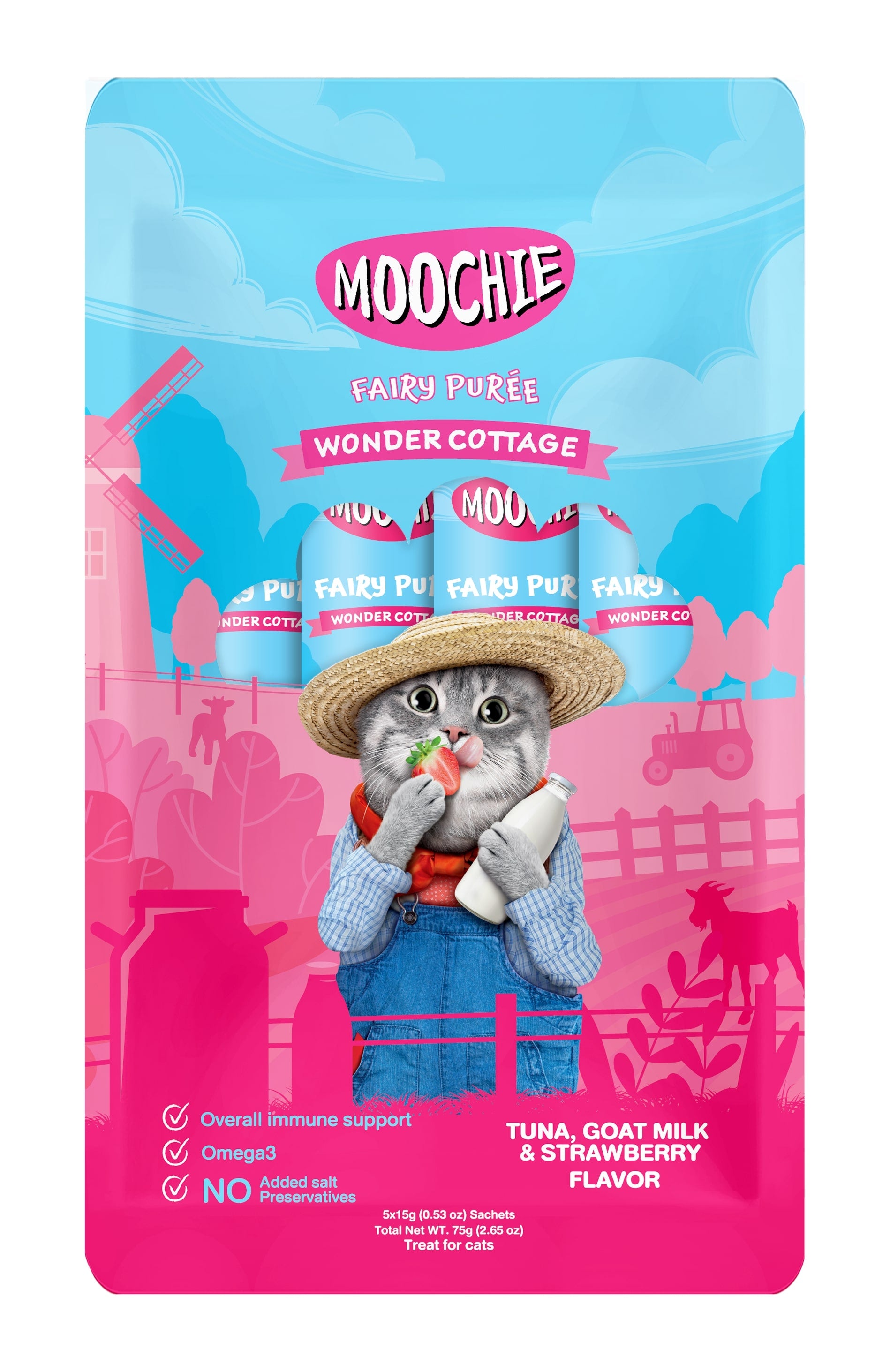 Moochie Wonder Cottage Tuna, Goat Milk & Strawberry Flavor 5x15g - Pouches