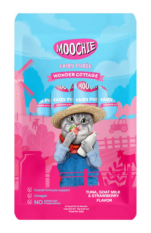 Moochie Wonder Cottage Tuna, Goat Milk & Strawberry Flavor 5x15g - Pouches