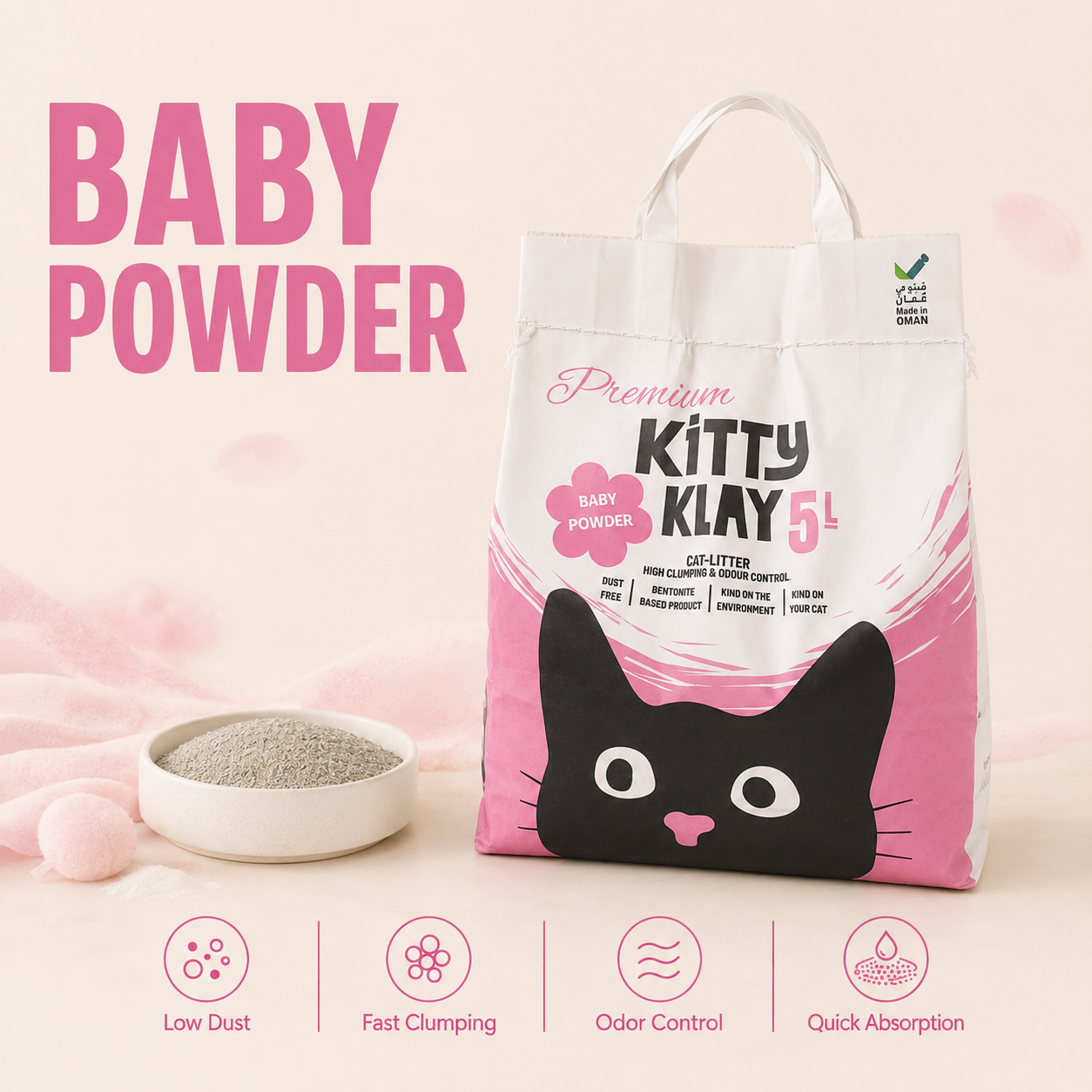 Kitty Klay Bentonite Clumping Cat Litter - Baby Powder 5L