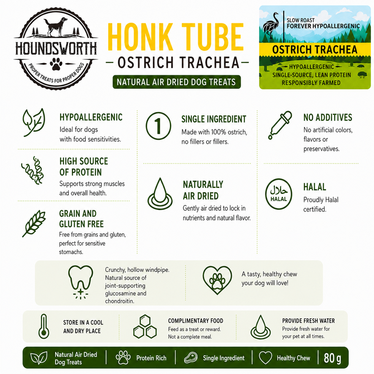 Houndsworth Hypoallergenic Ostrich Gobble Guzzler Trachea 80g