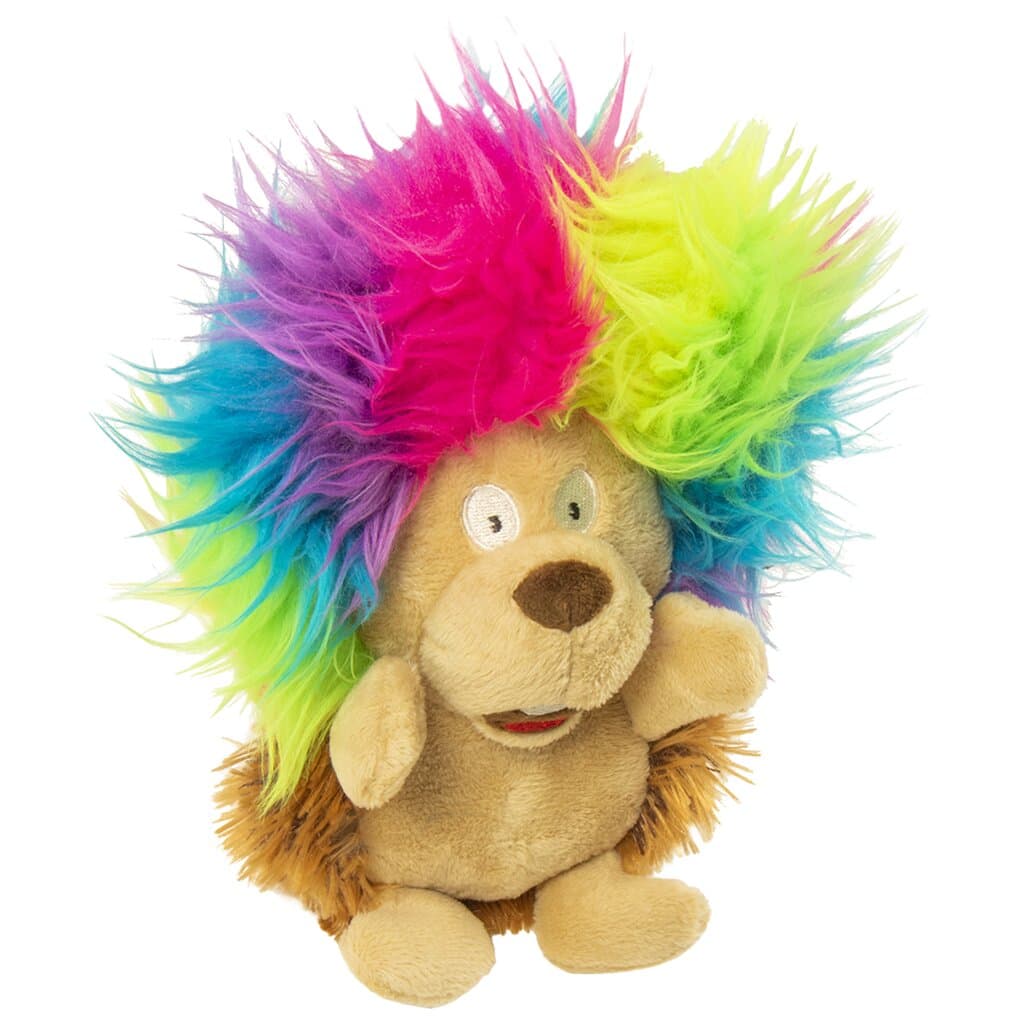 goDog® Silent Squeak™ Crazy Hairs Hedgehog with Chew Guard Technology™ Durable Plush Dog Toy Small
