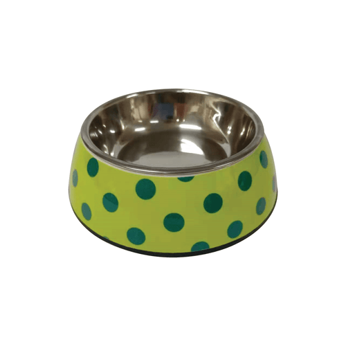 Nutrapet Applique Melamine Round Bowl Yellow & Blue Polka