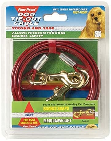 Four Paws Vinyl Coated Steel Cable Dog Tie Out - Medium Weight 15 ft.