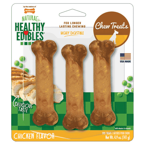 Nylabone Healthy Edibles Longer Lasting Chicken 3Ct Card Regular Edible Treats