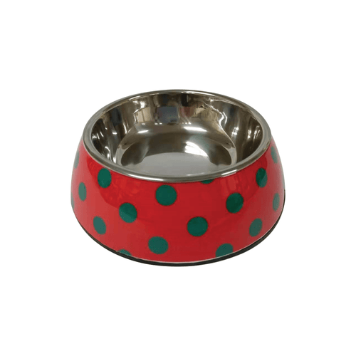 Nutrapet Applique Melamine Round Bowl Red & Blue Polka Large