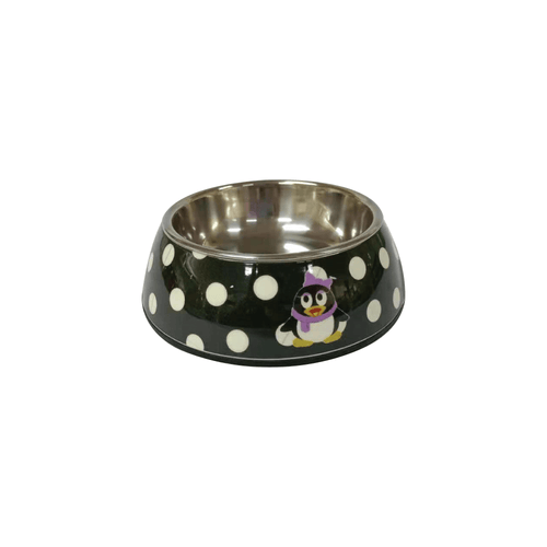 Nutrapet Applique Melamine Round Bowl BLack & White Polka Large