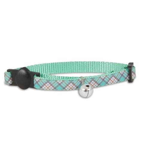 Petmate Adjustable Cat Collar 3/8"x8-12" Plaid Teal
