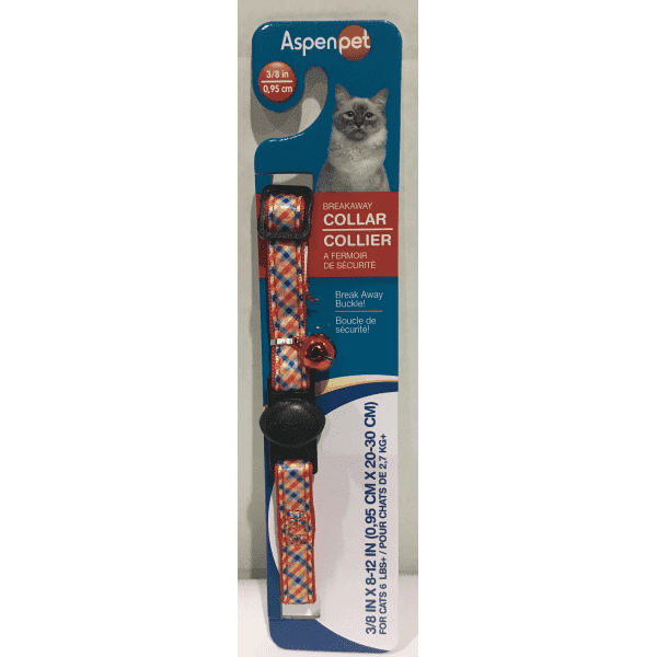 Petmate Aspen Pet Fashion Cat Collar 3/8inc x 8-12inc Plaid Brick