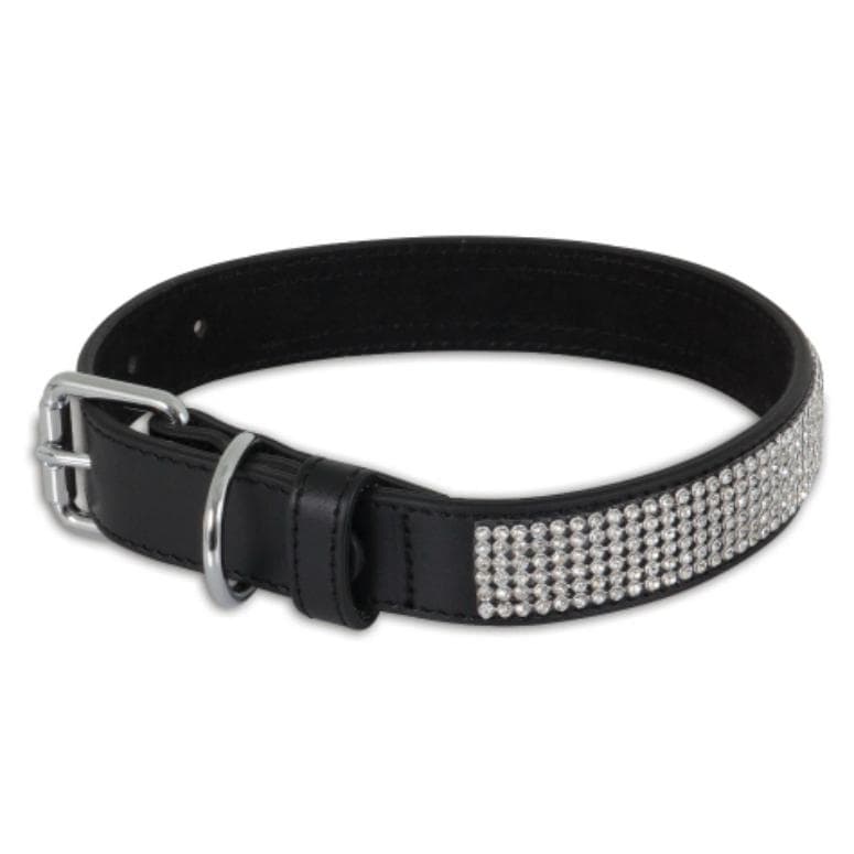 Petmate Bling Leather Dog Collar 3/4" x 18" Black