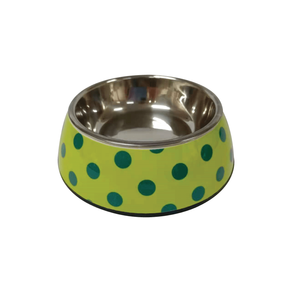 Nutrapet Applique Melamine Round Bowl Yellow & Blue Polka