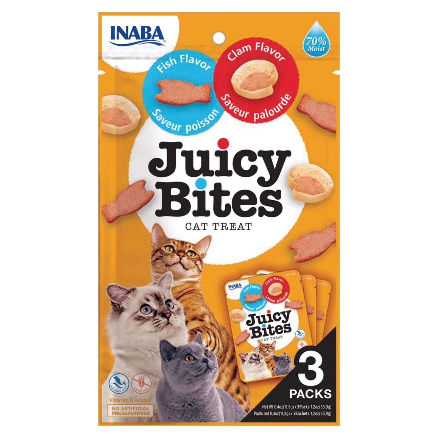 Inaba Juicy Bites Fish & Clam Flavor 33.9G /3 Pouches Per Pack