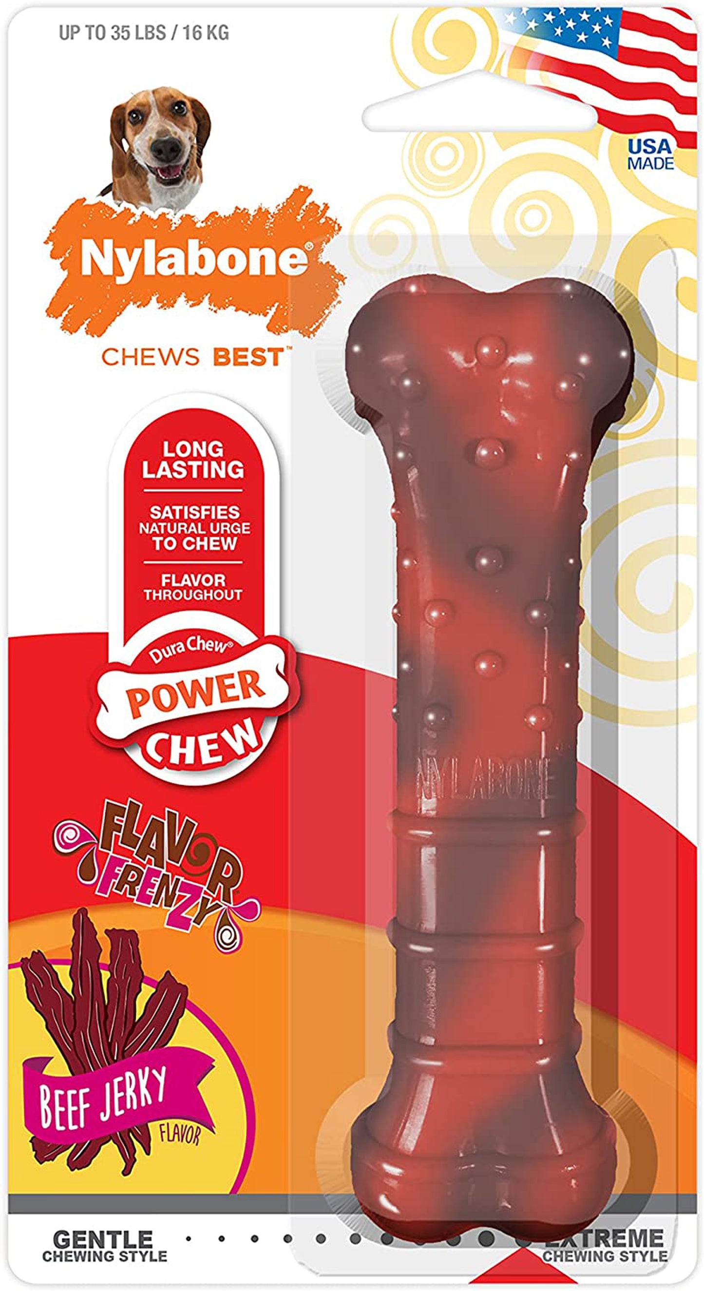 Nylabone Power Chew Textured Bone, Beef Jerky Wolf