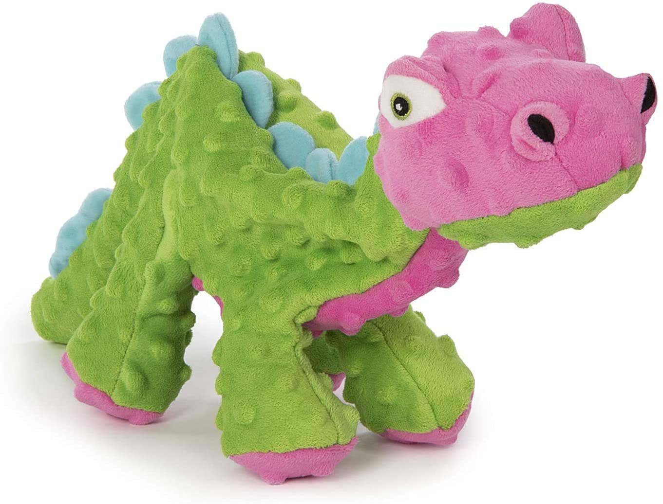 goDog Dinos Spike with Chew Guard Technology Durable Plush Squeaker Dog Toy Green Small