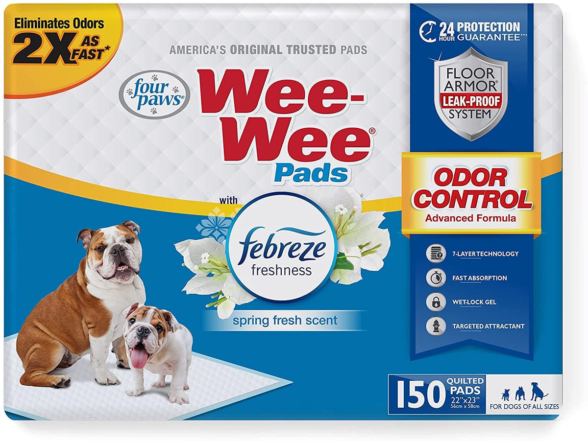 Four Paws Wee-Wee Odor Control Pads with Febreze Freshness 150 Count Bulk Box