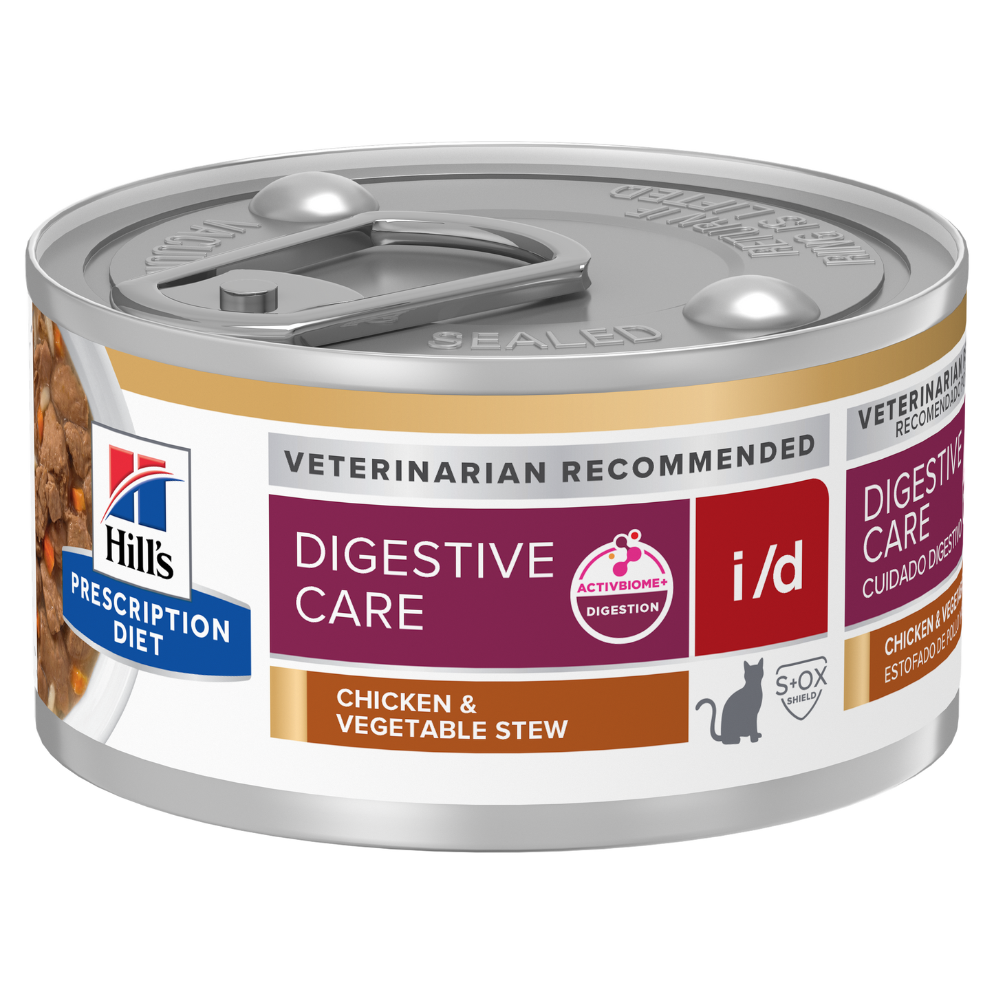 Hills Prescription Diet i/d Digestive Care cat food can on a white background