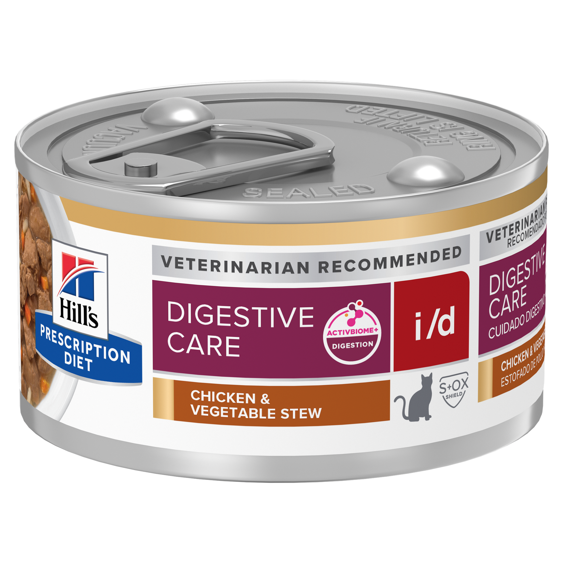 Hills Prescription Diet i/d Digestive Care cat food can on a white background