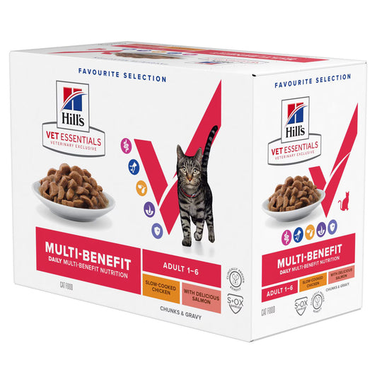 Hill's Vet Essentials Multi-Benefit Adult 1-6 Cat Food with Salmon and Slow-cooked Chicken 85g x12